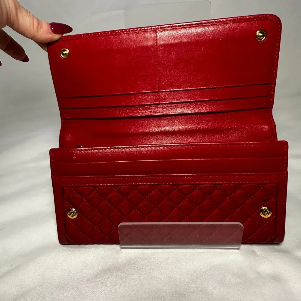 Prada Red Quilted Nylon Flap Wallet Gold Logo - Picture 4 of 8